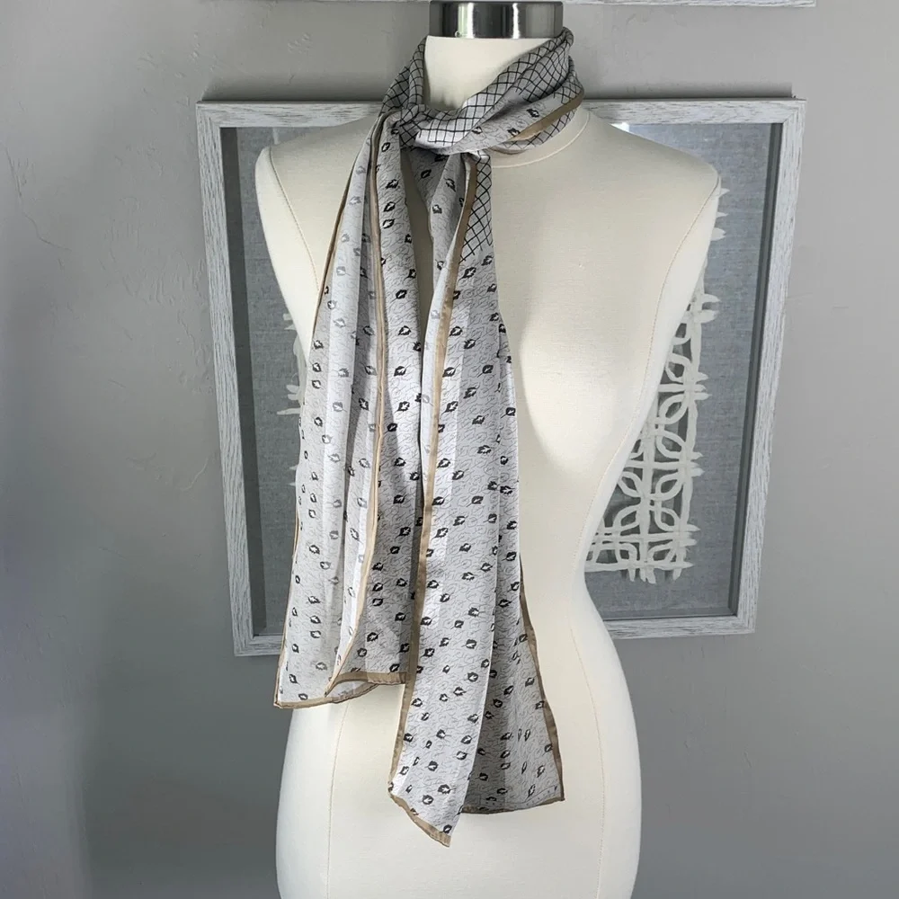 Perry Ellis silk scarf silver, tan mixed print